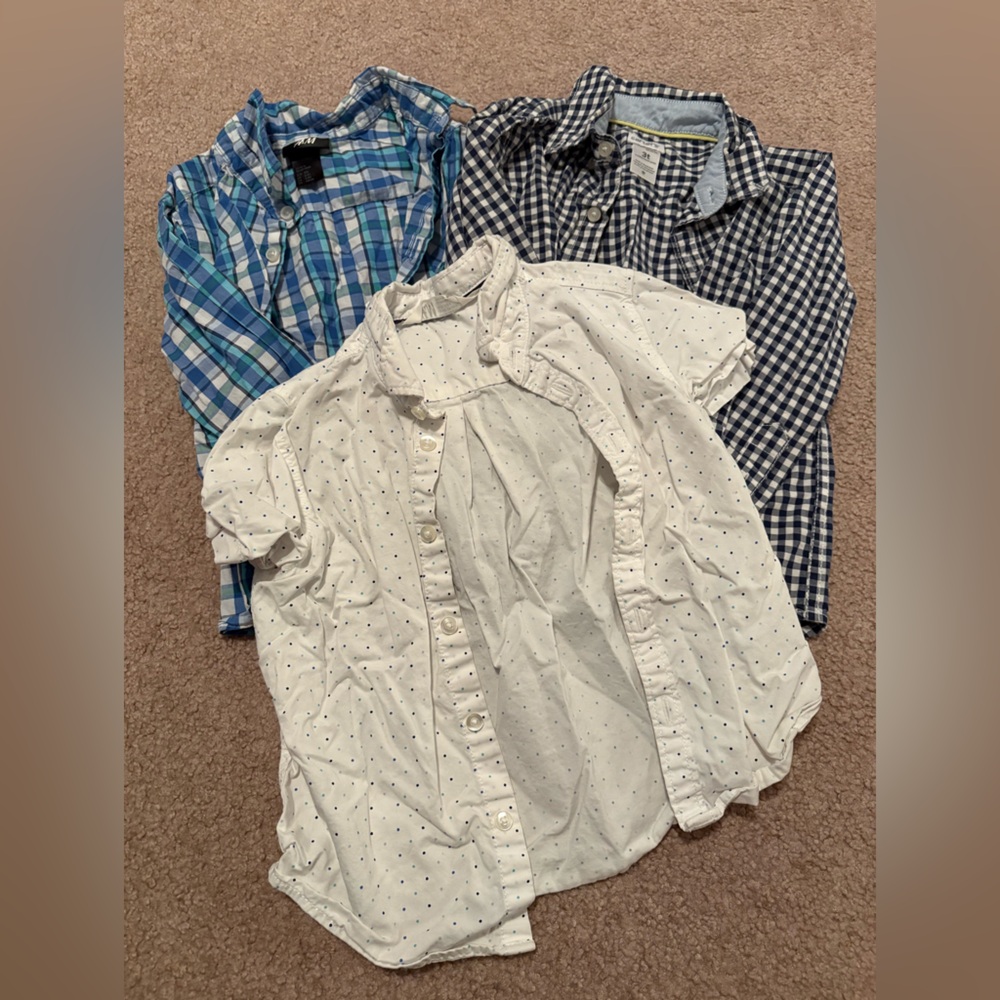 H&M Kids' White Polka Dot and Blue Plaid Shirts